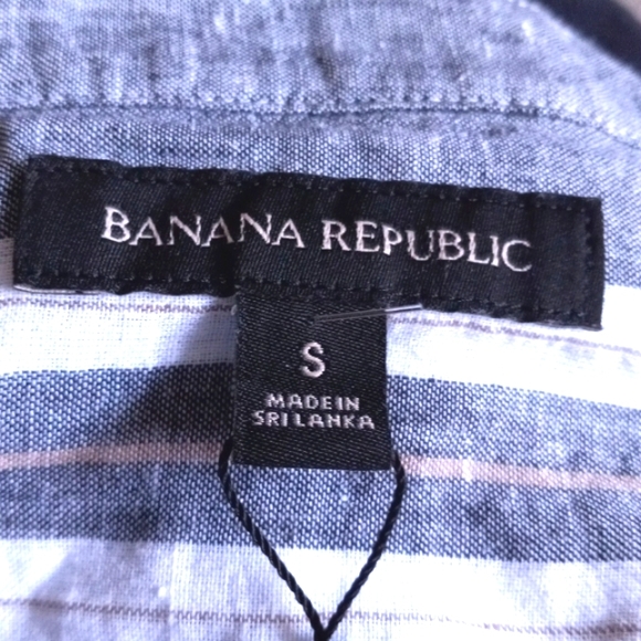 Banana Republic Womens Grey/White  Polo Sz Sm, half button Top Linen/ cotton - Picture 6 of 7